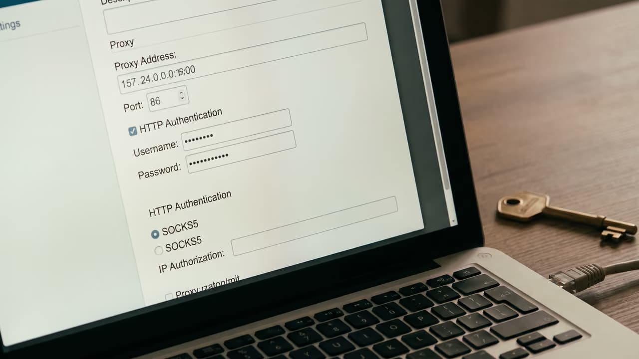 Настройки прокси-сервера с полями для ввода IP-адреса и аутентификации.