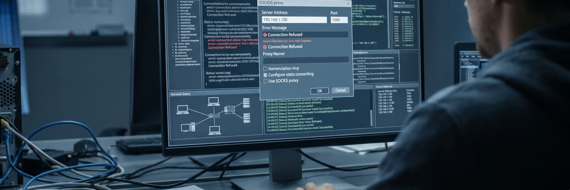 На экране компьютера отображается ошибка соединения с SOCKS-прокси-сервером.