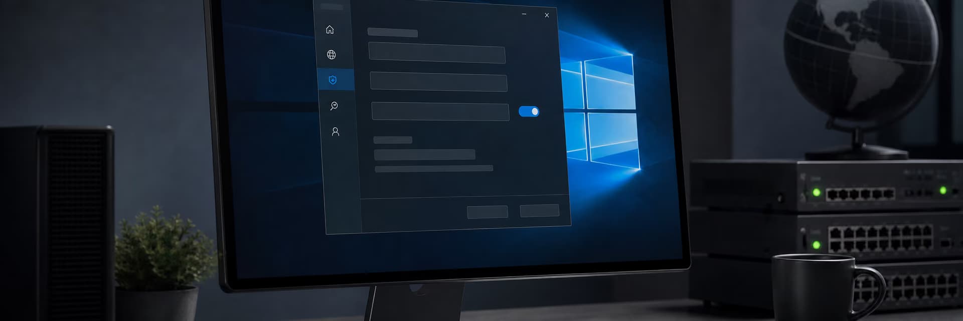 Экран компьютера с открытым меню настроек безопасности Windows 10.