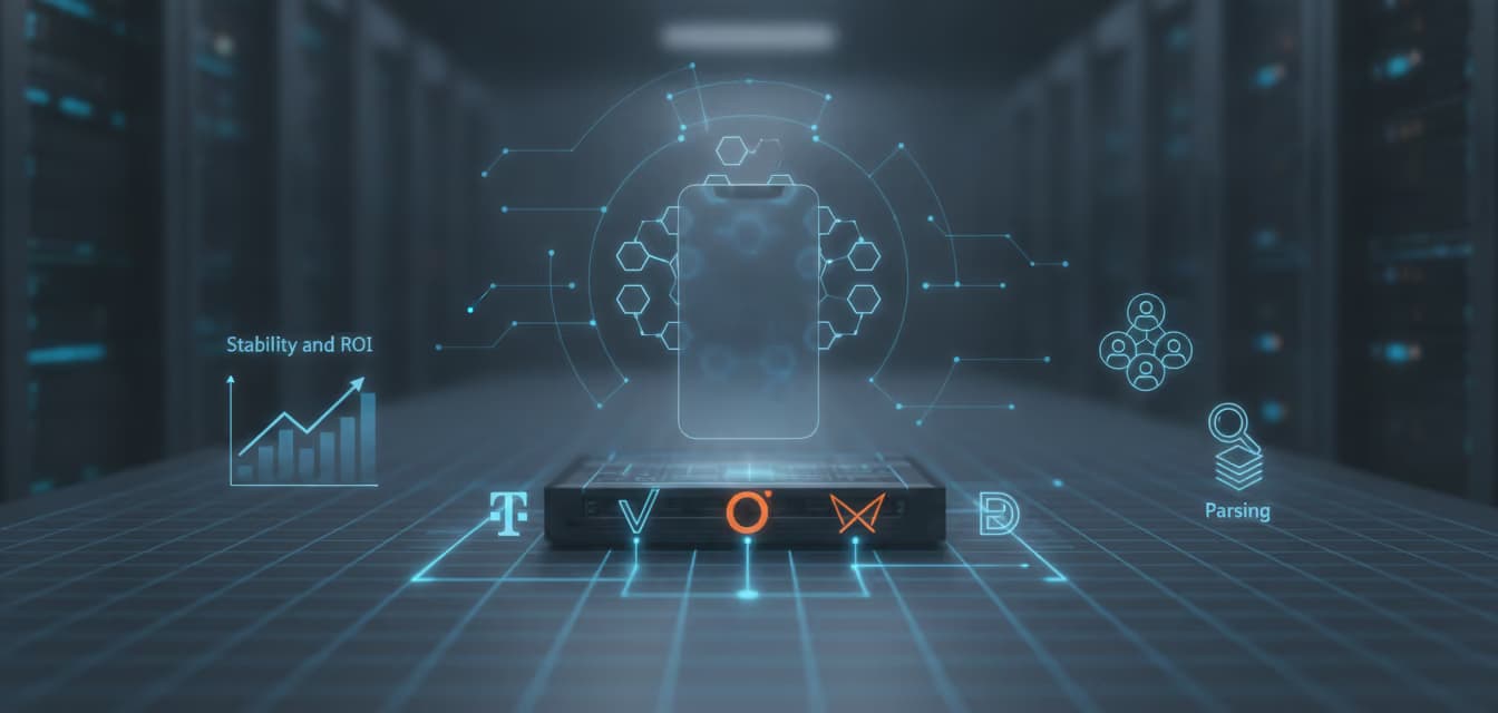 Схематическое изображение смартфона с элементами графического анализа и символами технологий.