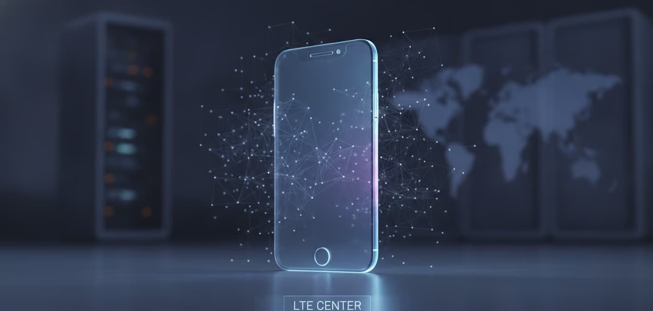 Смартфон с эффектом визуализации сетевой связи и надписью "LTE CENTER".