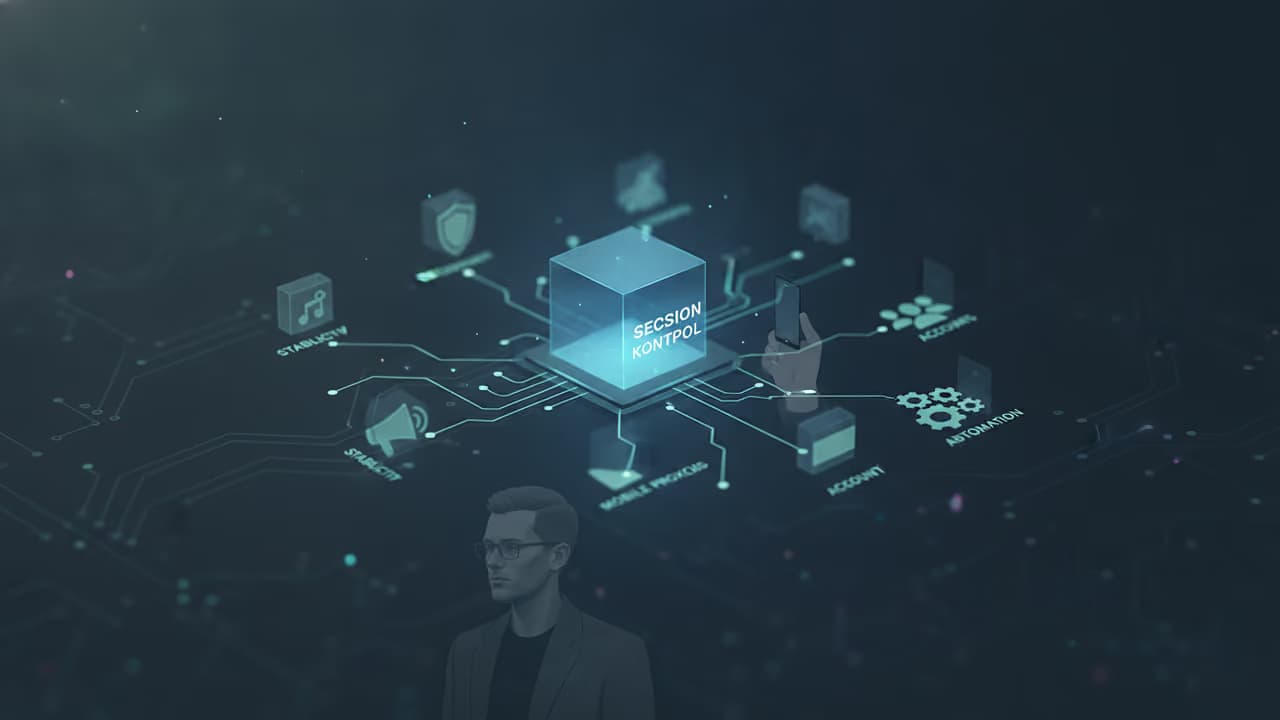 Графическое изображение блока управления с различными интеллектуальными элементами и человек на переднем плане.